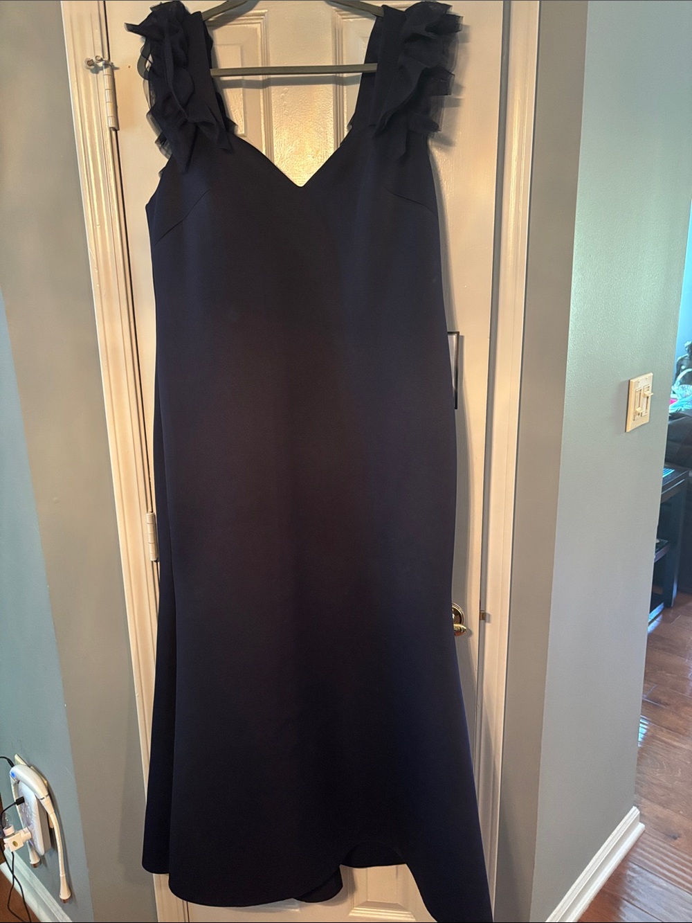 Eliza J Navy Maxi Dress with Ruffle Shoulder Straps NWT